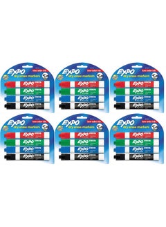 80174 Low Odor Chisel Point Dry Erase Marker Pack, Designed For Whiteboards, Glass And Most Non-Porous Surfaces, 4 Assorted Color Markers, Pack Of 6 Blisters
