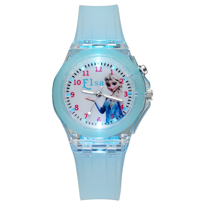 Kids Luminous Cartoon Watch Princess Design Light Blue Aisha 
