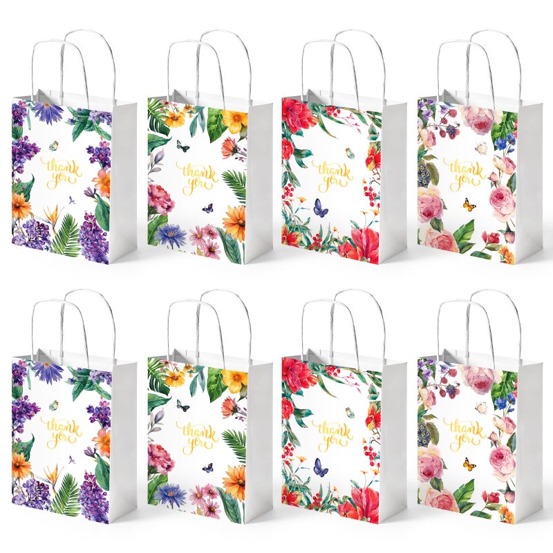 VGOODALL 24 Pack Thank You Gift Bags, 5.5x8x2.8 Inch Small Return Gift Bags with Handles Floral Design for Business, Baby Showers, Weddings, Boutique - Image 1
