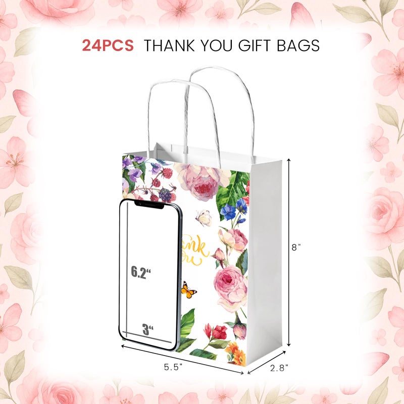 VGOODALL 24 Pack Thank You Gift Bags, 5.5x8x2.8 Inch Small Return Gift Bags with Handles Floral Design for Business, Baby Showers, Weddings, Boutique - Image 2