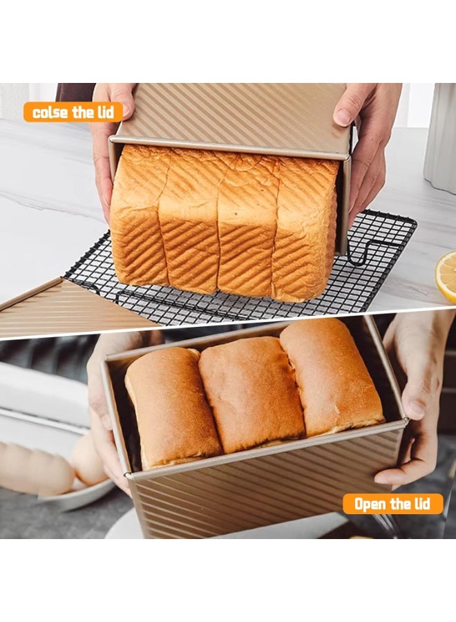موثوقية التنبؤ 2 عبوة من صينية خبز بولمان مع غطاء، سعة 1 رطل من العجين و 0.5 رطل من العجين، مصنوعة من الفولاذ الكربوني المموج، صينية خبز ساندويتش غير لاصقة مع غطاء - Image 4