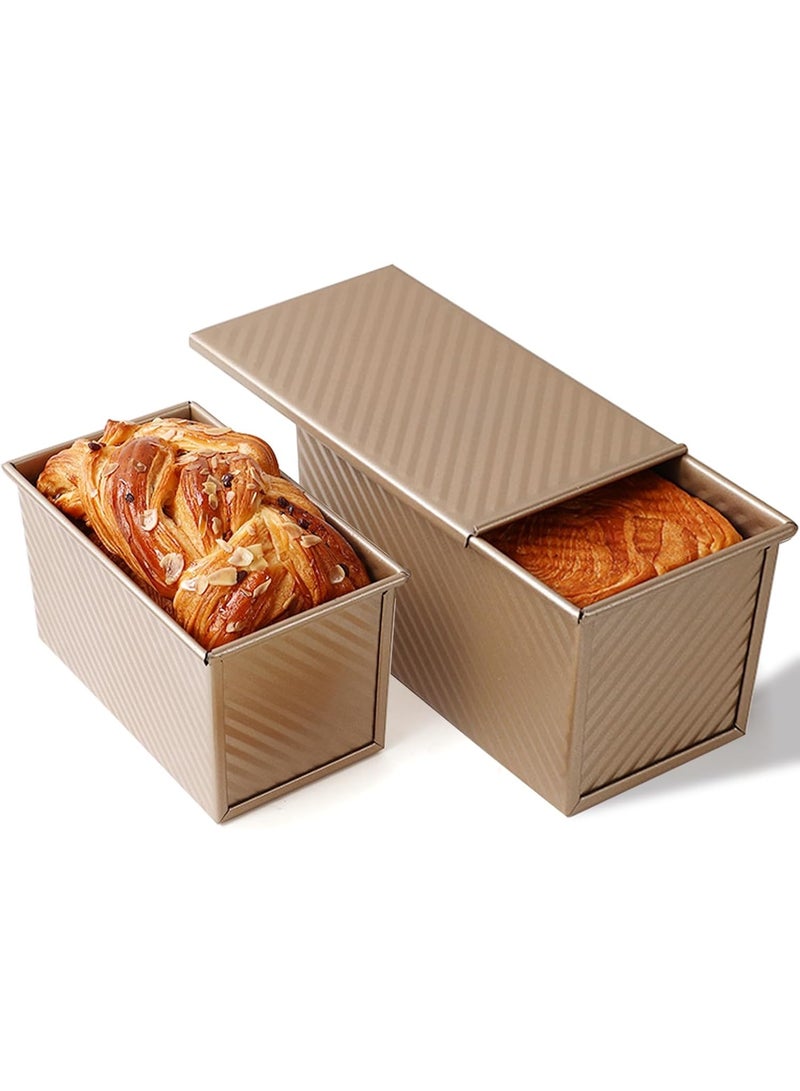 موثوقية التنبؤ 2 عبوة من صينية خبز بولمان مع غطاء، سعة 1 رطل من العجين و 0.5 رطل من العجين، مصنوعة من الفولاذ الكربوني المموج، صينية خبز ساندويتش غير لاصقة مع غطاء - Image 3