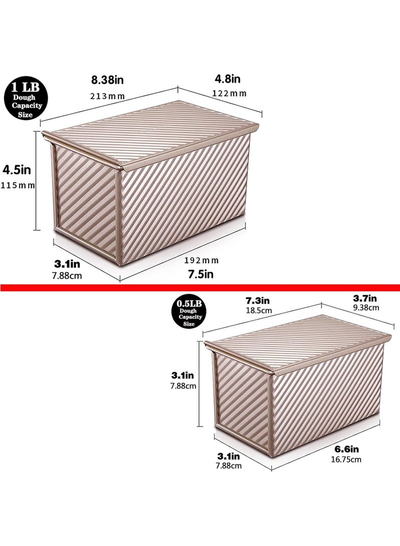 موثوقية التنبؤ 2 عبوة من صينية خبز بولمان مع غطاء، سعة 1 رطل من العجين و 0.5 رطل من العجين، مصنوعة من الفولاذ الكربوني المموج، صينية خبز ساندويتش غير لاصقة مع غطاء - Image 2