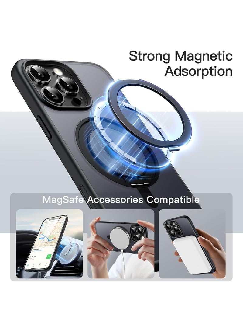 Rotatable Ring Stand Case for iPhone 16 Pro Max, MagSafe Compatible, Translucent Matte Back, Black Titanium - Image 4
