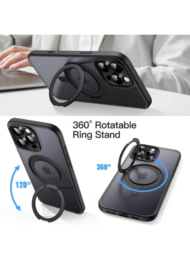 Rotatable Ring Stand Case for iPhone 16 Pro Max, MagSafe Compatible, Translucent Matte Back, Black Titanium - Image 3