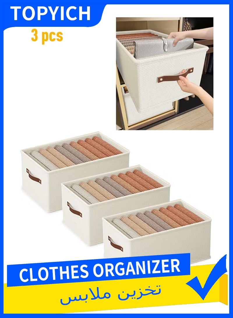 Topyich Clothes Organizer - 3 PCS Foldable Storage Boxes for Clothes, Washable Cube Bin with Handles, Organizer Storage for Clothes Home Bedroom Office - Image 1
