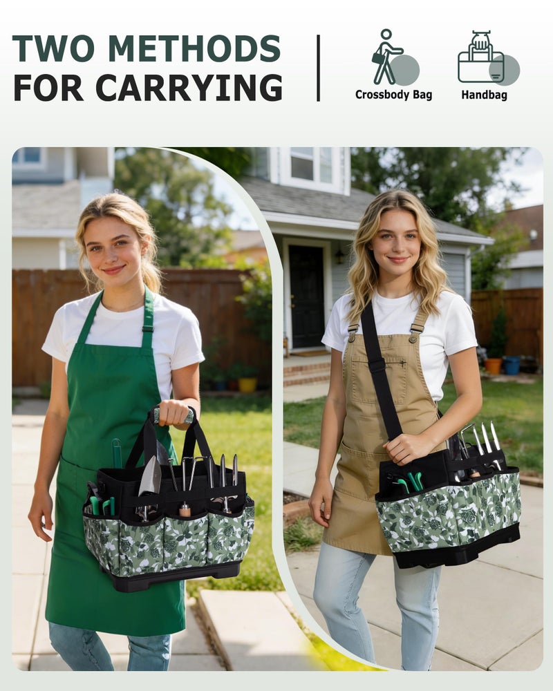 Marscamd Garden Tool Bag with Hard Bottom, Garden Tote with Shoulder Strap and Multiple Pockets (No Accessories Included), Green Rose - Image 5