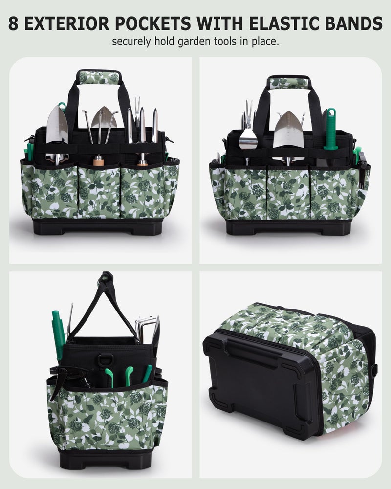 Marscamd Garden Tool Bag with Hard Bottom, Garden Tote with Shoulder Strap and Multiple Pockets (No Accessories Included), Green Rose - Image 4