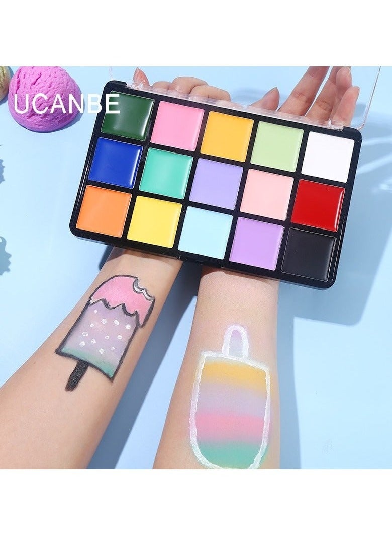 UCANBE 15-Color Macaron Oil-Based Paint Palette for Body Art & Stage Makeup - Image 4