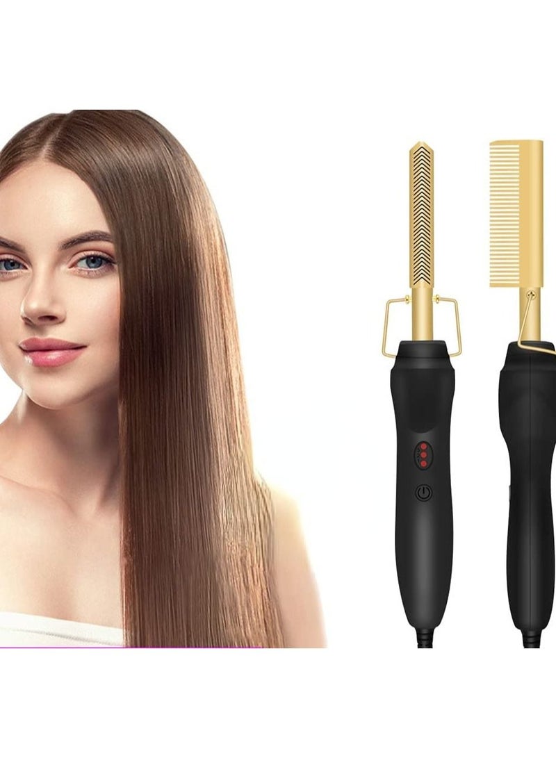 DubaiGallery مشط كهربائي مستقيم ومجعد للشعر مكواة تجعيد الشعر مشط تسخين كهربائي من سبائك التيتانيوم - Image 5