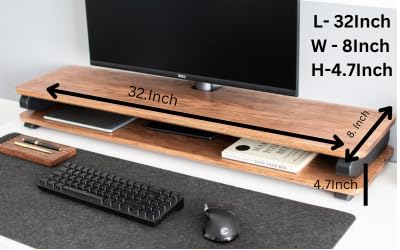 carpentray Store Wooden Monitor Stand with Storage Organizer for Desk with Wire Hole, Tables, Office, Home, Studio, Study Table | Desktop Ergonomic Monitor Stand Riser - Image 2