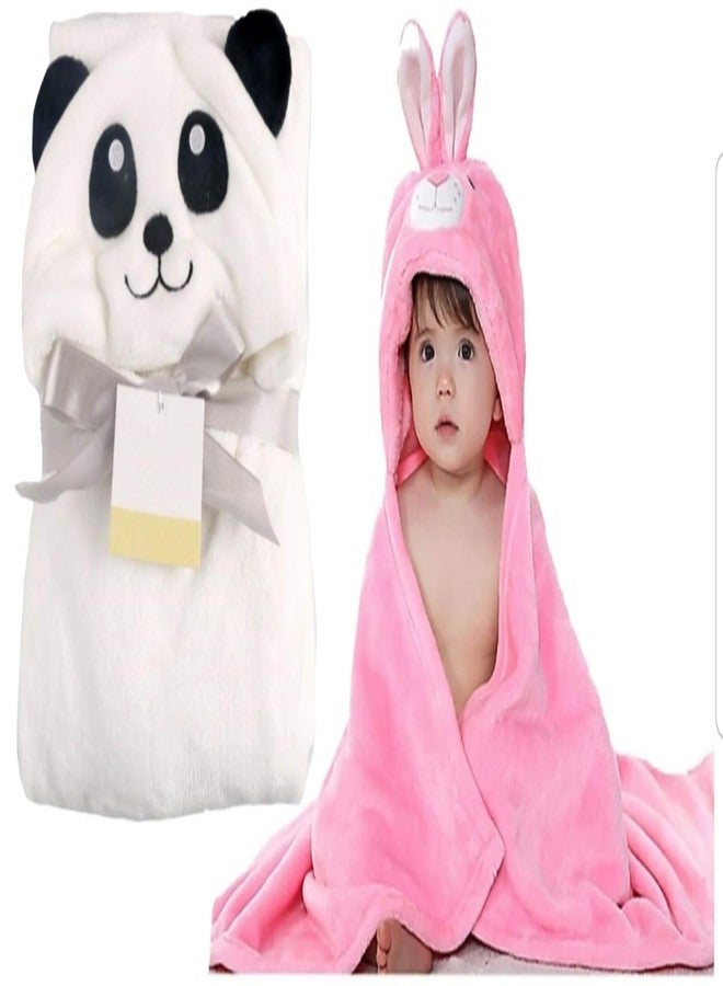 First Kick Baby Blankets Newborn Combo Pack of Super Soft Bathrobe Baby Wrapper Durable Polyester Cum Baby Bath Towel for Baby Boys Girls (80cm x 80cm, 0-6 Months) Pack of 2 White Panda - Image 1