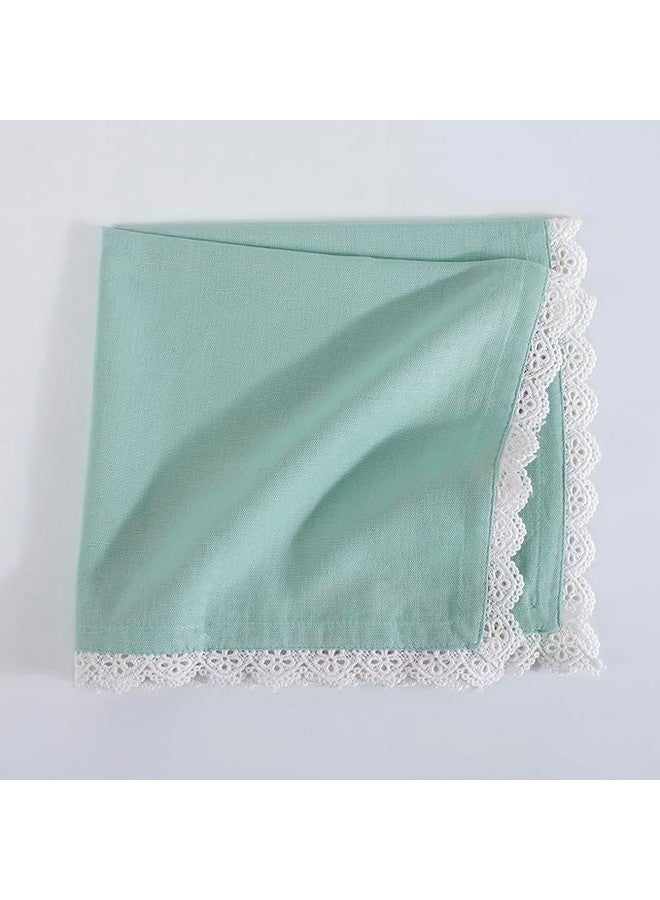 FINGERCRAFT FINGERCRAFT Cloth Napkins Fabric 20x20 inches Washable and Reusable | Pack of 6 for Everyday, Use Pre Shrunk and Good Absorbency Dinner Table Napkins with White Premium Lace (Aqua) - Image 2