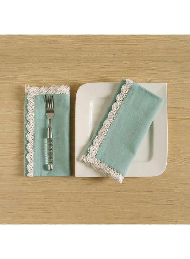 FINGERCRAFT FINGERCRAFT Cloth Napkins Fabric 20x20 inches Washable and Reusable | Pack of 6 for Everyday, Use Pre Shrunk and Good Absorbency Dinner Table Napkins with White Premium Lace (Aqua) - Image 4