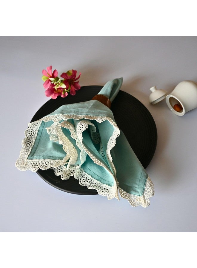 FINGERCRAFT FINGERCRAFT Cloth Napkins Fabric 20x20 inches Washable and Reusable | Pack of 6 for Everyday, Use Pre Shrunk and Good Absorbency Dinner Table Napkins with White Premium Lace (Aqua) - Image 3