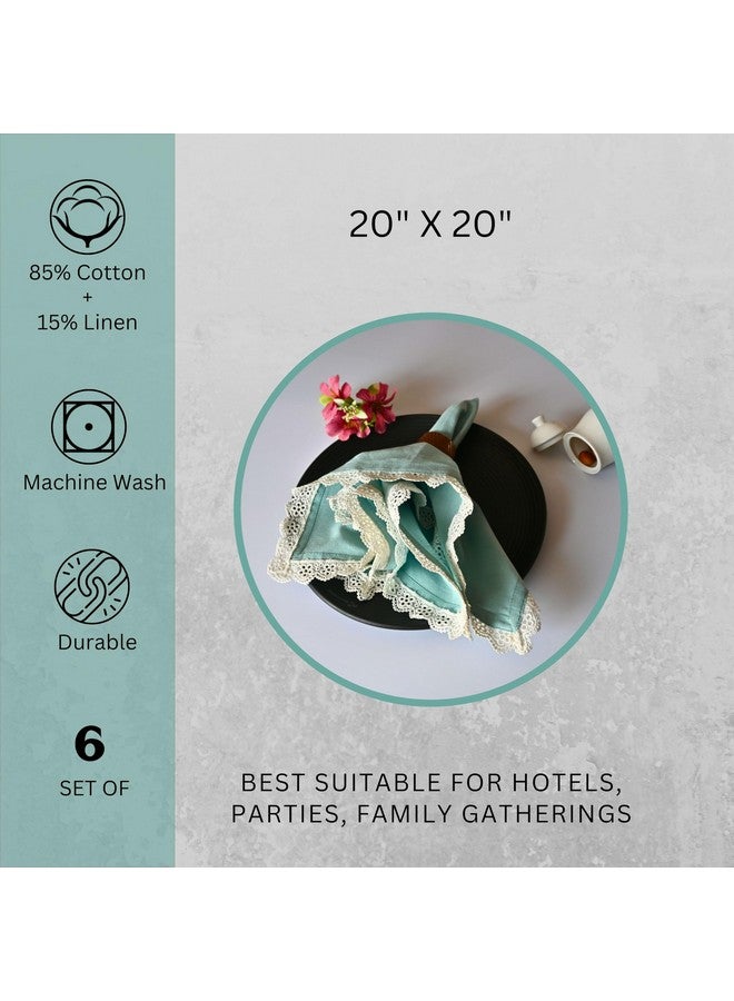FINGERCRAFT FINGERCRAFT Cloth Napkins Fabric 20x20 inches Washable and Reusable | Pack of 6 for Everyday, Use Pre Shrunk and Good Absorbency Dinner Table Napkins with White Premium Lace (Aqua) - Image 5