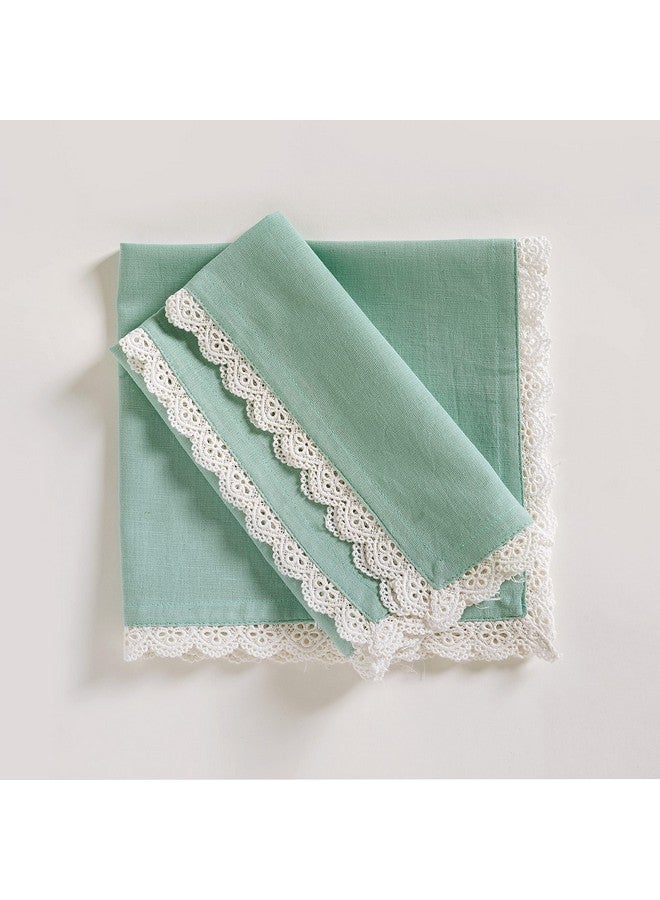 FINGERCRAFT FINGERCRAFT Cloth Napkins Fabric 20x20 inches Washable and Reusable | Pack of 6 for Everyday, Use Pre Shrunk and Good Absorbency Dinner Table Napkins with White Premium Lace (Aqua) - Image 1