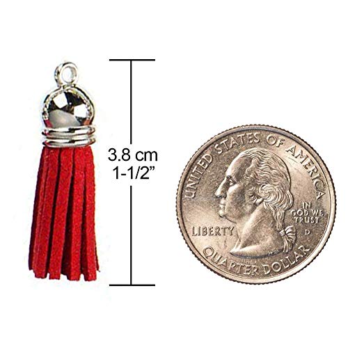 Finrray Keychain Tassels Leather Tassel Pendants with Silver White Caps,Tassel Charm for Jewelry Making Keychain Bracelets Ring Crafts -30pcs(1-1/2 inch,Red) - Image 2