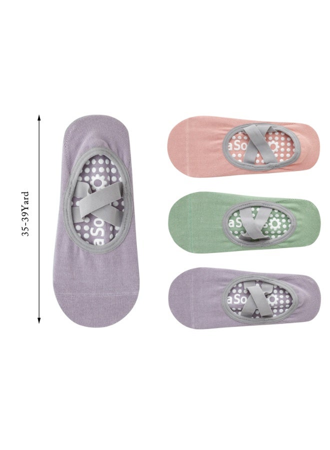 جوارب رياضية غير قابلة للانزلاق، جوارب يوغا داخلية، جوارب سيليكون غير قابلة للانزلاق، قابلة للتنفس، ذات لون صلب، جوارب قارب نسائية، جوارب بيلاتيس (وردي + أخضر + بنفسجي) - Image 2