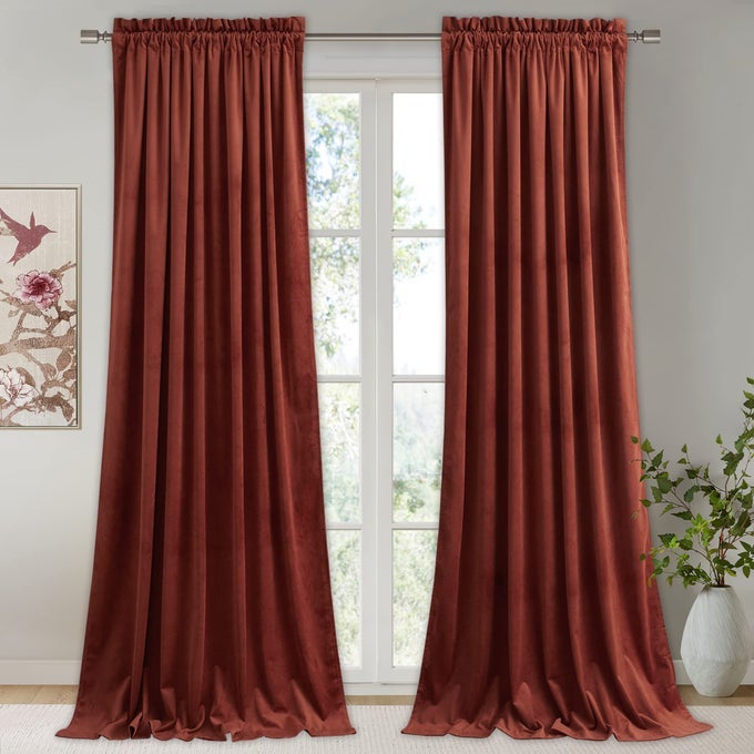 Rust Curtains Velvet Elegant Rod Pocket Sunlight Blocking Thermal Insulated Home Decoration for Living RoomGuest RoomBaby Nersury Rust W52 x L96 2 Panels