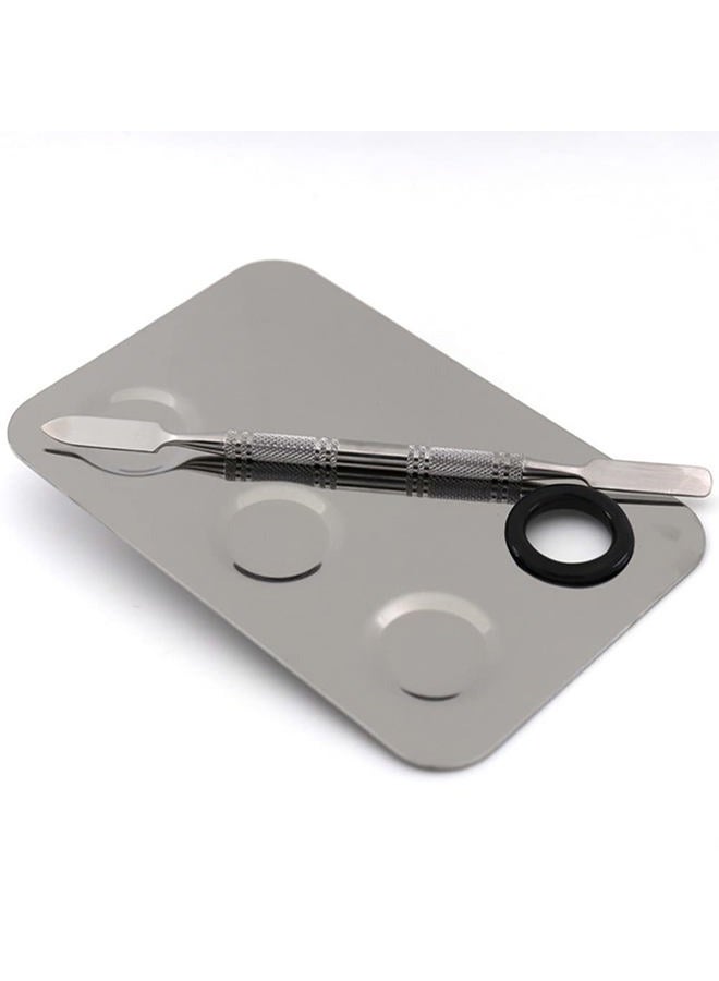 Miamay 6 by 4 Inches Makeup Palette Stainless Steel 3-dents Nail-art Cosmetic Artist Mixing Palette with 6 Inches Spatula Tool - Image 4