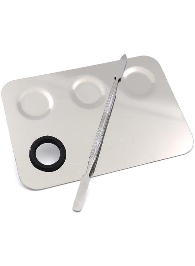 Miamay 6 by 4 Inches Makeup Palette Stainless Steel 3-dents Nail-art Cosmetic Artist Mixing Palette with 6 Inches Spatula Tool - Image 2