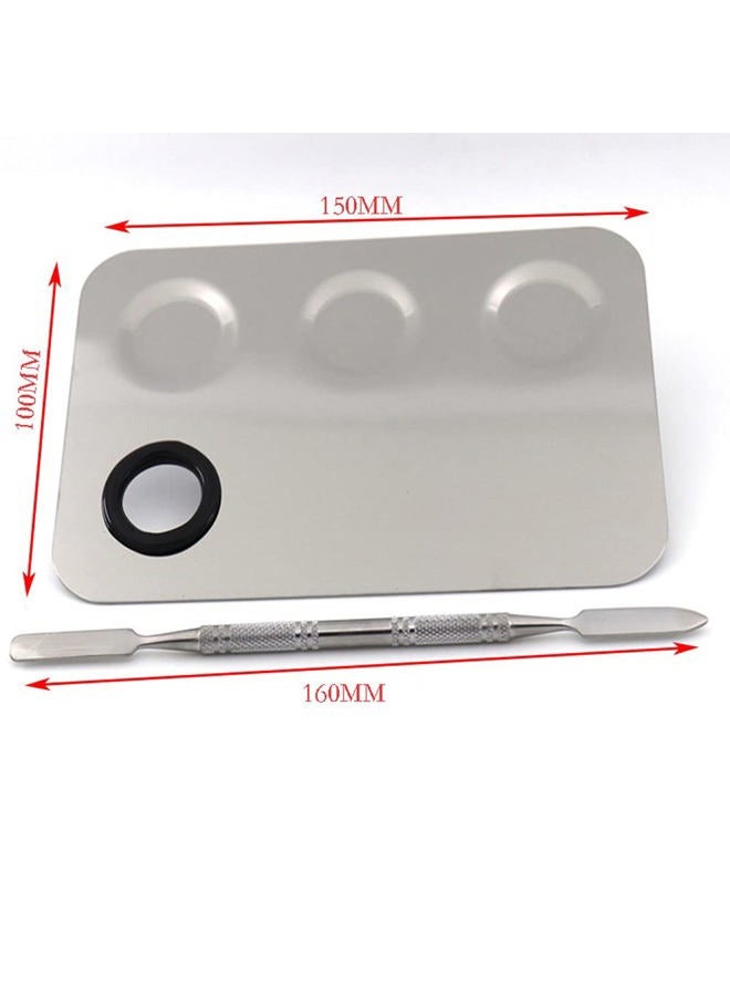 Miamay 6 by 4 Inches Makeup Palette Stainless Steel 3-dents Nail-art Cosmetic Artist Mixing Palette with 6 Inches Spatula Tool - Image 5