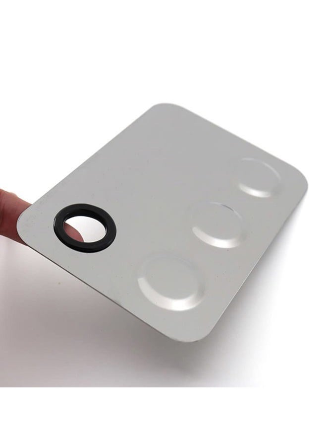 Miamay 6 by 4 Inches Makeup Palette Stainless Steel 3-dents Nail-art Cosmetic Artist Mixing Palette with 6 Inches Spatula Tool - Image 3