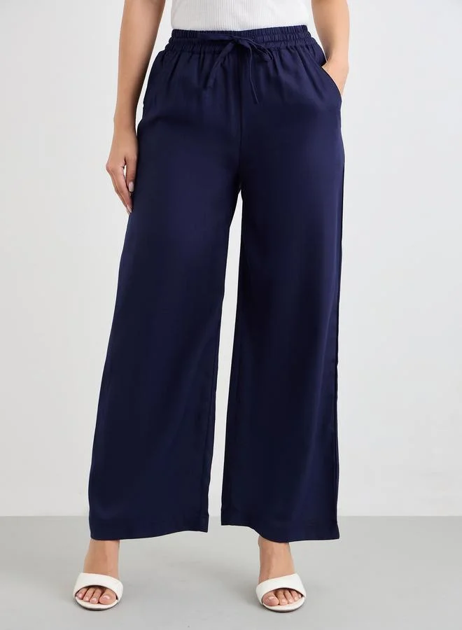 Styli Styli Solid Wide Leg Pants with Drawstring