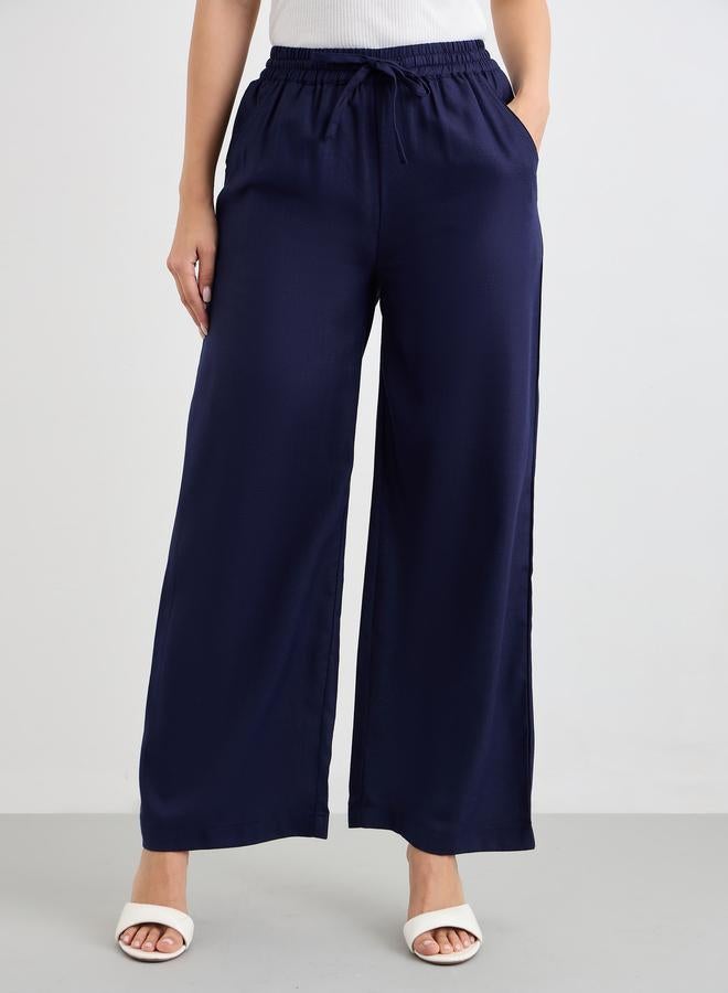Styli Linen Look Wide Leg Pants with Drawstring - Image 2