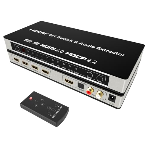 KAGO 4x1 HDMI Switch with Audio Extractor eARC 4K60Hz HDR10 4 in 1 Out HDMI Switcher with Optical Toslink RCA LR HDMI Audio Out Supports Dolby Atmos DTSX HDCP 22 for PS5 Xbox Apple TV - Image 1