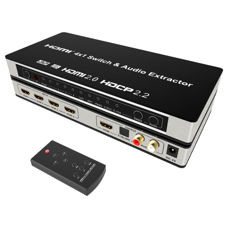 KAGO 4x1 HDMI Switch with Audio Extractor eARC 4K60Hz HDR10 4 in 1 Out HDMI Switcher with Optical Toslink RCA LR HDMI Audio Out Supports Dolby Atmos DTSX HDCP 22 for PS5 Xbox Apple TV - Image 2