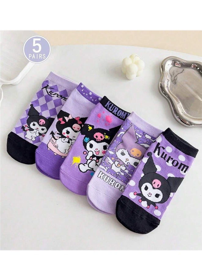 5 Pairs Sanrio Short Socks Cartoon Kuromi Cute Cotton Socks Summer Ankle Boot Low Cut Socks  - Image 1