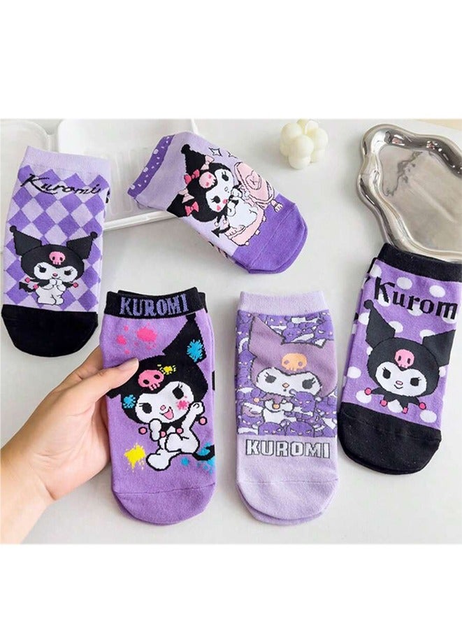 5 Pairs Sanrio Short Socks Cartoon Kuromi Cute Cotton Socks Summer Ankle Boot Low Cut Socks  - Image 3
