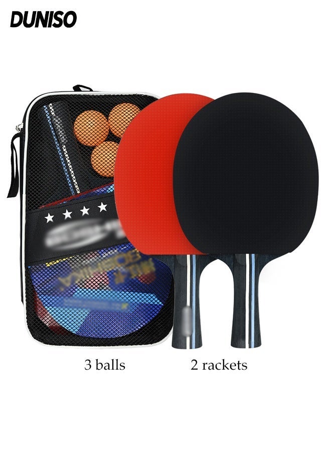 DUNISO Table Tennis Rackets, Table Tennis Racket Set 2 Paddles 3 Balls，Professional Quality Double Sided Rubber Table Tennis Rackets, Suitable for Beginners and Casual Play - Image 1