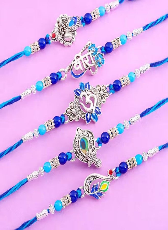 Floweraura مجموعة فلاوراورا الفاخرة المصنوعة يدوياً من 5 قطع راخي أنيقة ومباركة مع عبوة رولي - راخي للأخ، بهاي، الأطفال، بهايا، أبناء العم، وهدية راكشا باندهان (توصيل في نفس اليوم) - Image 2
