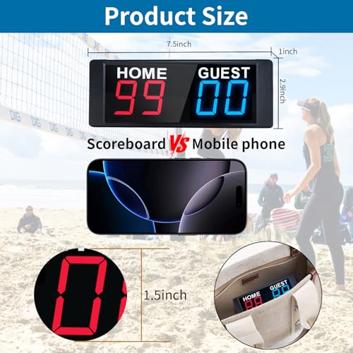 YZ Magnetic Battery Powered Cornhole Scoreboard,Portable Digital Scoreboard with Remote,Ping Pong Score Keeper with Buzzer,LED Electronic Scoreboard for Basketball/Baseball/Volleyball/Billiard Games - Image 3