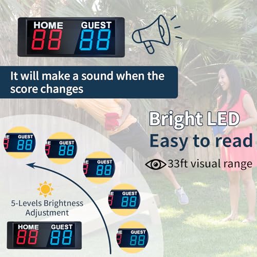 YZ Magnetic Battery Powered Cornhole Scoreboard,Portable Digital Scoreboard with Remote,Ping Pong Score Keeper with Buzzer,LED Electronic Scoreboard for Basketball/Baseball/Volleyball/Billiard Games - Image 5