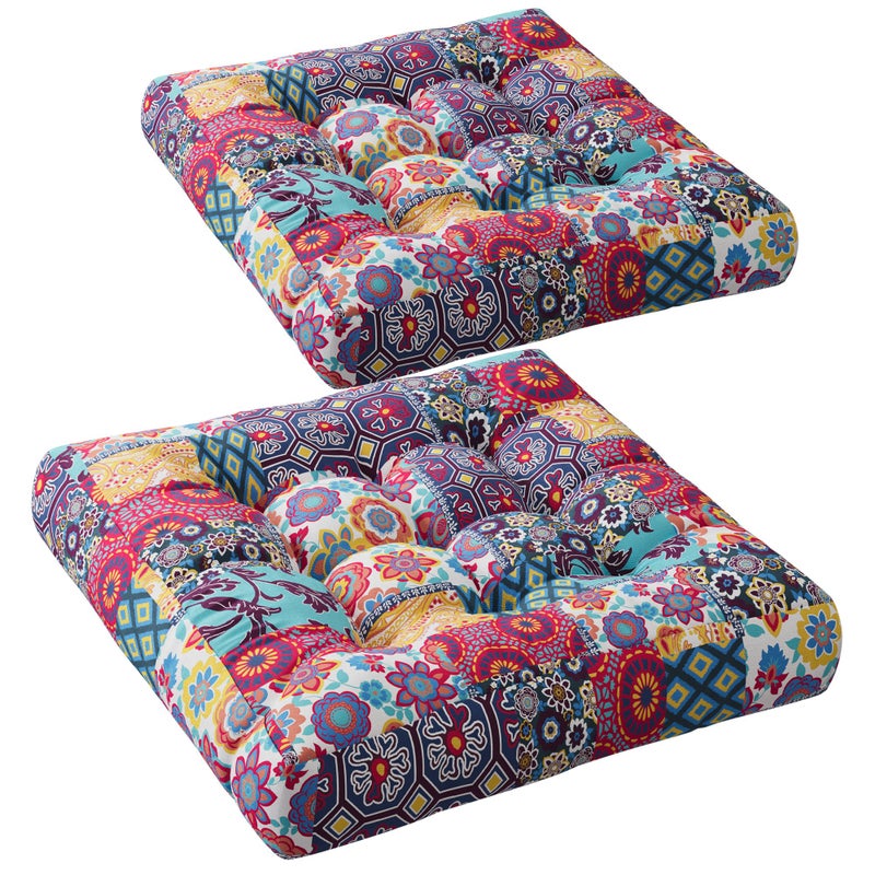 Codi Floor Cushions Seating for Adults and Kids Set of 2 Square Large Boho Pillows for Yoga Living Room Tatami Sitting Home Decor Memory Foam Added 22x22 Inch Multi Patchwork