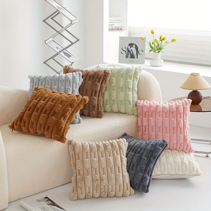 2pcs Gray Solid Color Bohemian Style Plush Sofa Throw Pillow Covers 16.8x16.8inch Soft Cushion Covers For Bedroom Home Decoration Camping Outdoor - Image 1