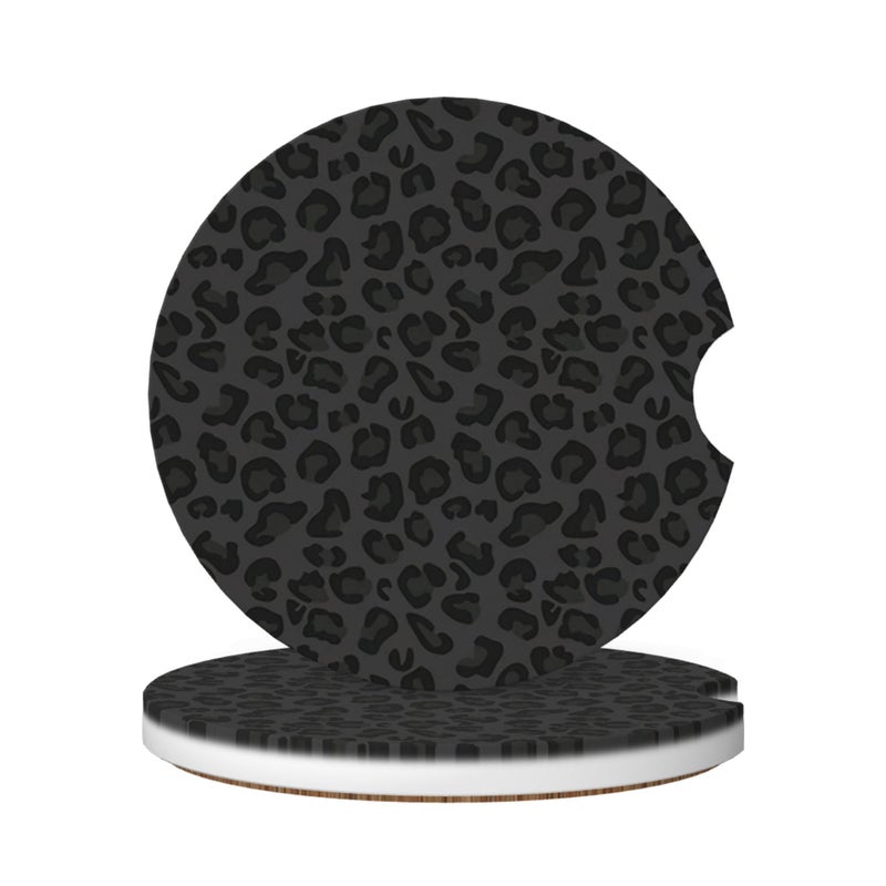 CTVSLFU Absorbent Car Coasters for Cup Holders, 2 Pack Universal Anti Slip Ceramic Cup Coaster for Women Men 2.56 Inch Car Interior Accessories - Black Leopard Print 001 - Image 1
