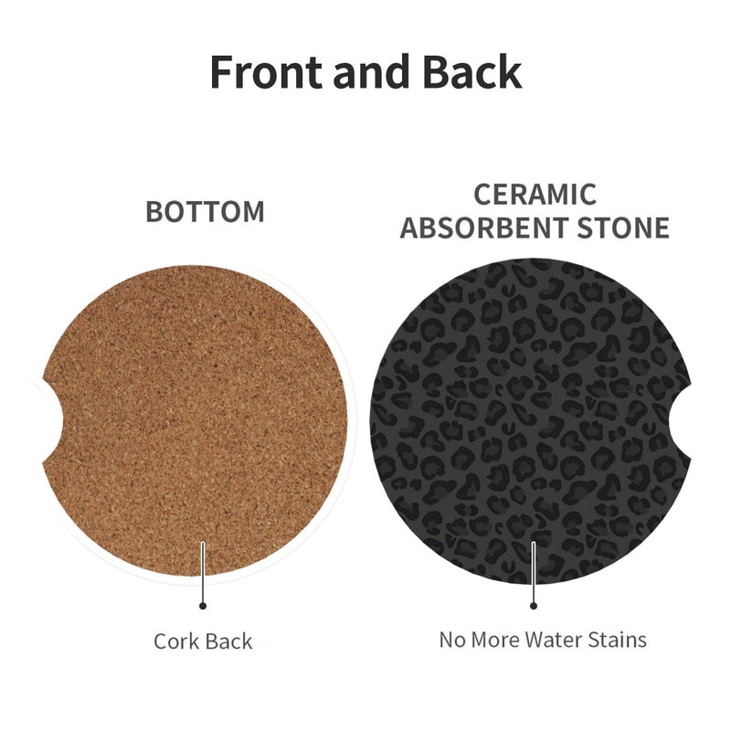 CTVSLFU Absorbent Car Coasters for Cup Holders, 2 Pack Universal Anti Slip Ceramic Cup Coaster for Women Men 2.56 Inch Car Interior Accessories - Black Leopard Print 001 - Image 2