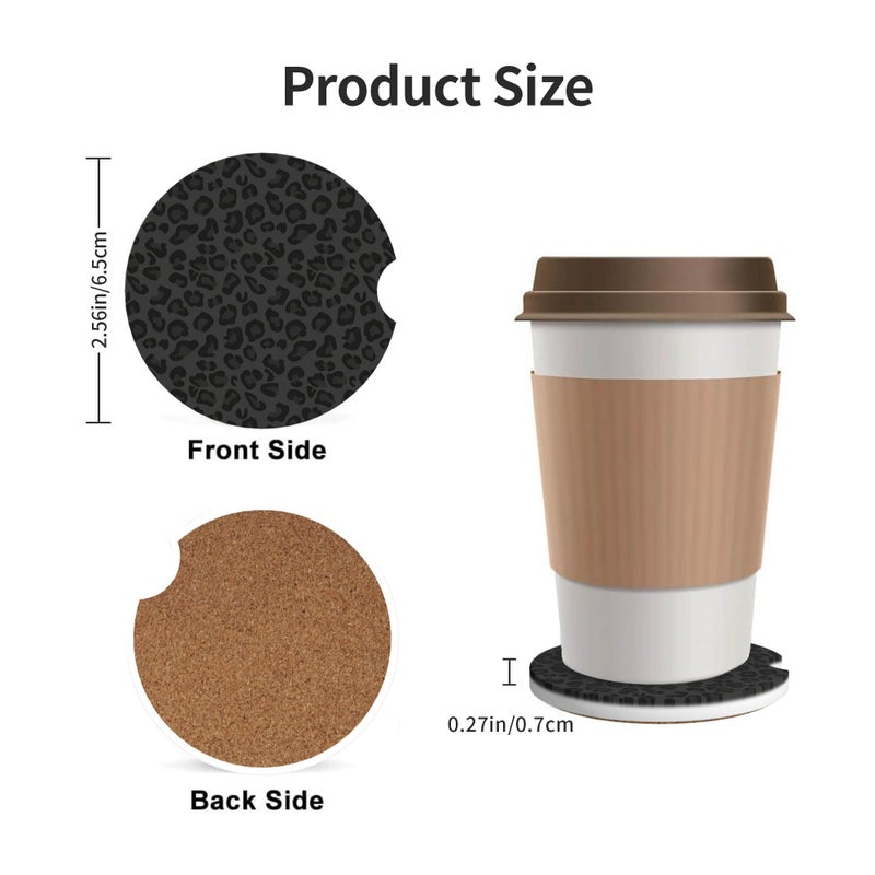CTVSLFU Absorbent Car Coasters for Cup Holders, 2 Pack Universal Anti Slip Ceramic Cup Coaster for Women Men 2.56 Inch Car Interior Accessories - Black Leopard Print 001 - Image 3