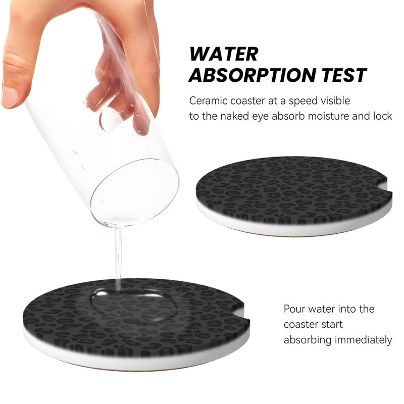 CTVSLFU Absorbent Car Coasters for Cup Holders, 2 Pack Universal Anti Slip Ceramic Cup Coaster for Women Men 2.56 Inch Car Interior Accessories - Black Leopard Print 001 - Image 4