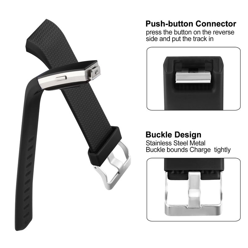 Tobfit 4 Pack Sport Bands Compatible with Fitbit Charge 2, Replacement Wristbands for Women Men, Small/Large (Large, Black/Black/Black/Black) - Image 3