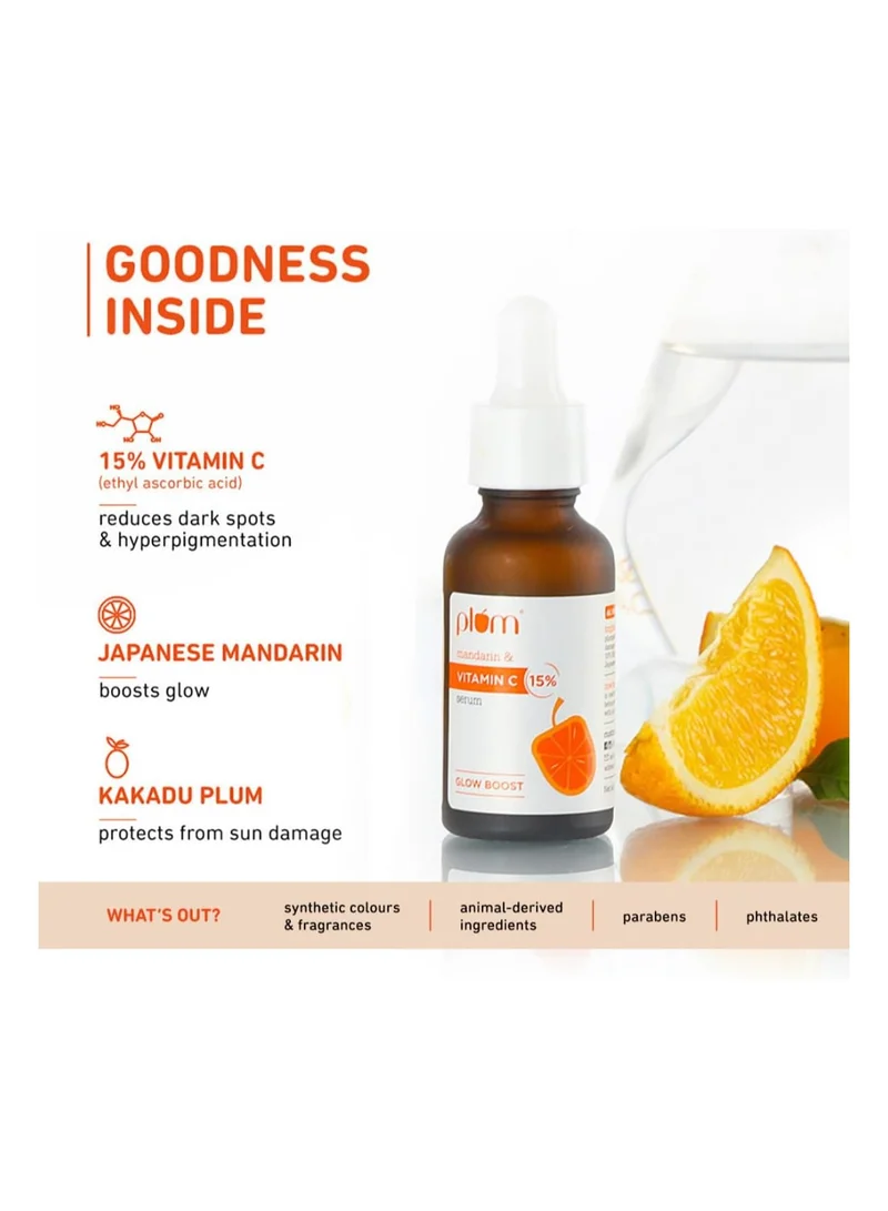 Plum 15% Vitamin C Serum -30ml Plum 15% Vitamin C Serum for Face Glow Boost with Mandarin with Pure Ethyl Ascorbic Acid Japanese Mandarin and Kakadu Plum Fragrance-Free 30 ml  | Best Price UAE
