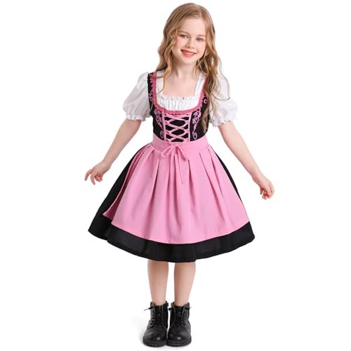 ODASDO Oktoberfest Girls Dirndl Dresses Kids Traditional German October Festival Maid Dresses Bavarian Beer Outfits Birthday Party Pink 1416 Years - Image 1