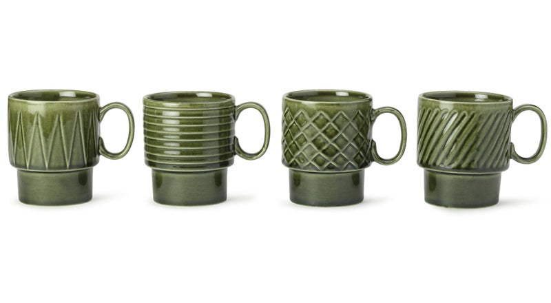 Bodhi House Stackable Ceramic Cups Set of 4 Pieces (150 ml), Small Coffee, Espresso Mugs with Glossy Finish, Microwave and Dishwasher Safe Chai Serving Cups, Ideal for Gifting, Moss Green - Image 1