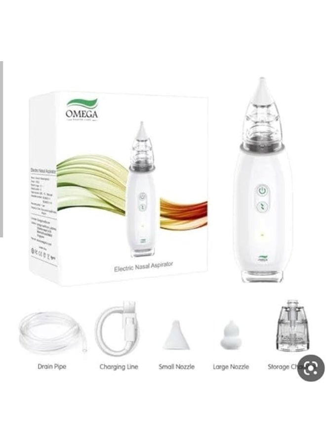 أوميغا شفاط أنف كهربائي Omega Baby - قابل لإعادة الشحن بمنفذ USB - آمن وصحي لتنظيف مخاط الرضع والأطفال الصغار - Image 1