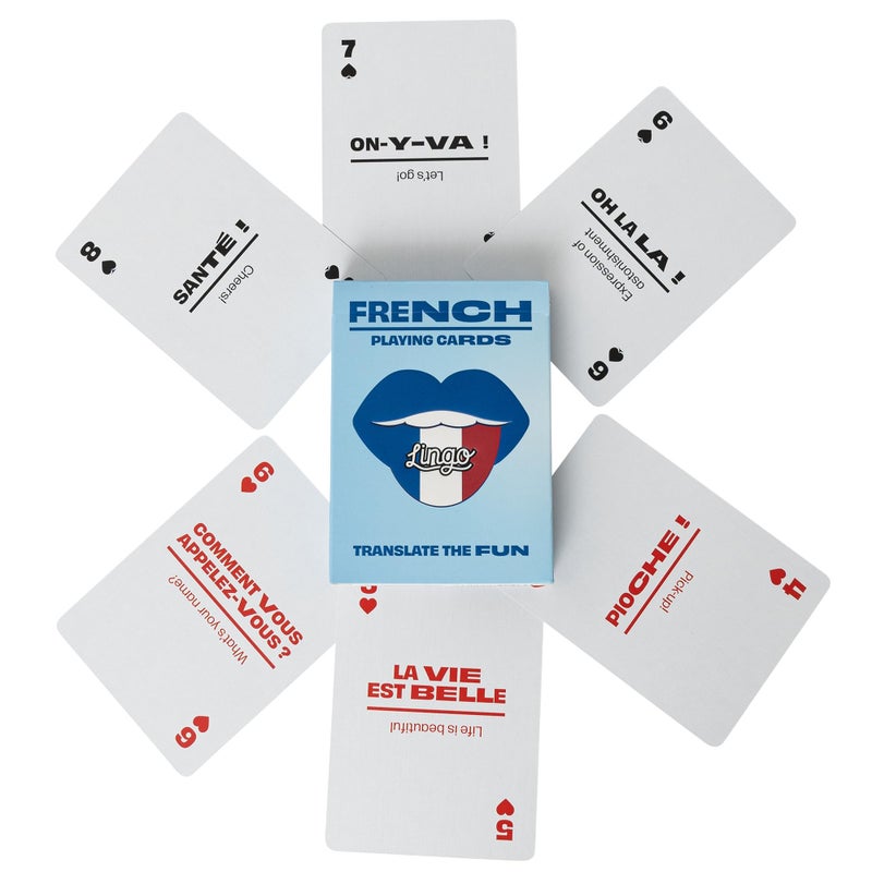 Lingo French Playing Cards in Wayfarer Tin Box | Travel Flashcards | Learn French Vocabulary in A Fun & Easy Way | 52 Essential Translations - Image 3
